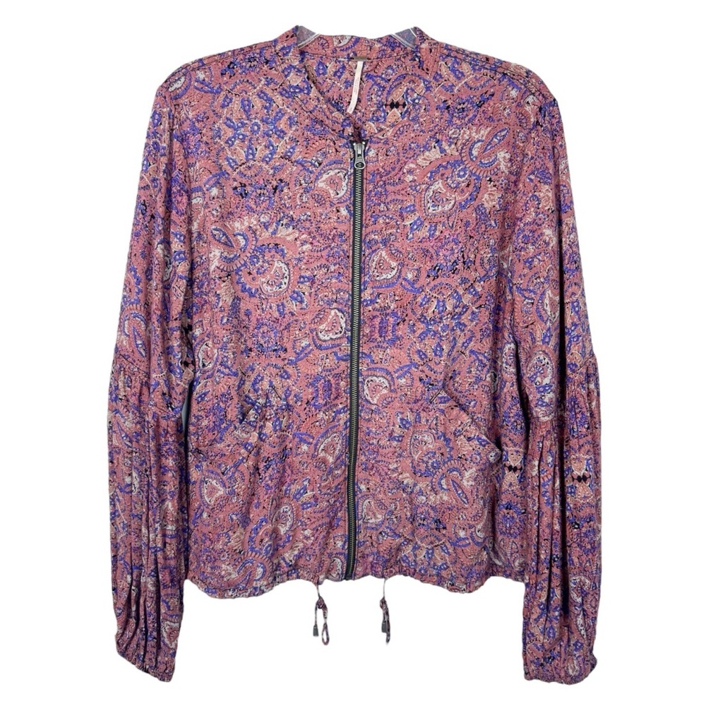 Free People | Paisley Print Light Weight Bomber Jacket Bell Sleeves Size S